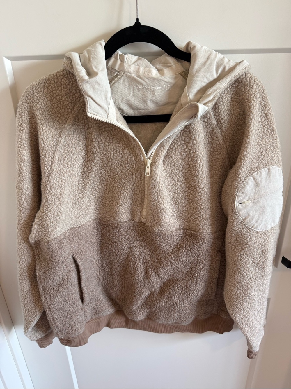 Outdoor Voices MegaFleece Half Zip Hoodie L Wool Sherpa Fleece Colorblock